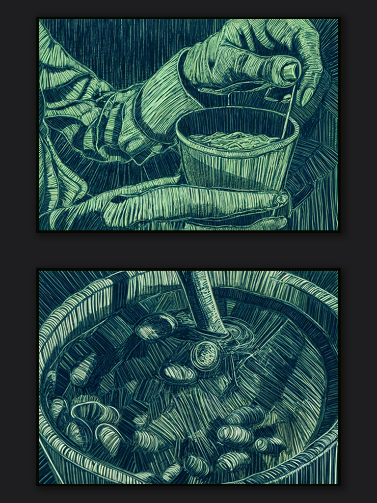 Subjective patient point of view layout with strong structural linework.